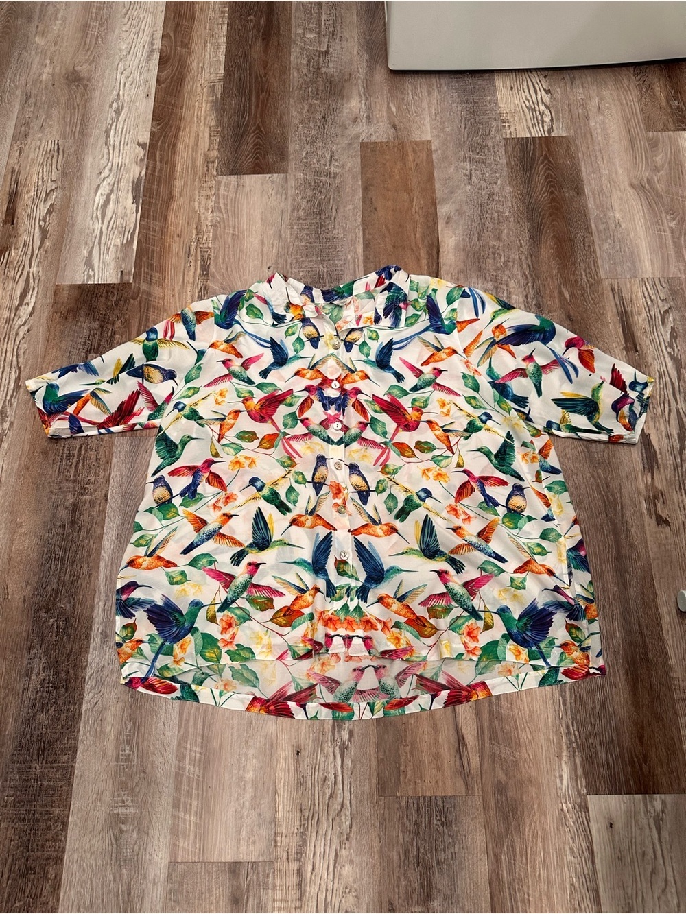 John Mark Hummingbird Floral  Button Down Blouse Novelty Print Quirky Sz 2X - Picture 12 of 12